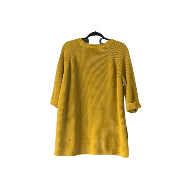 Women's yellow-mustard-knit-high low hem- sweater Sz Large - Picture 4 of 6